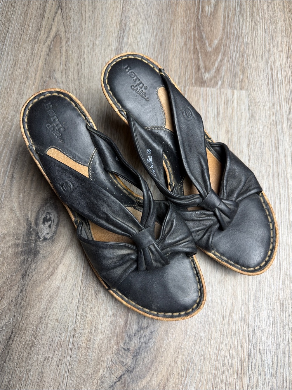 Børn Drilles Black Leather Cork Wedge Bow Slip-On Sandals Size 8 (EU 39)